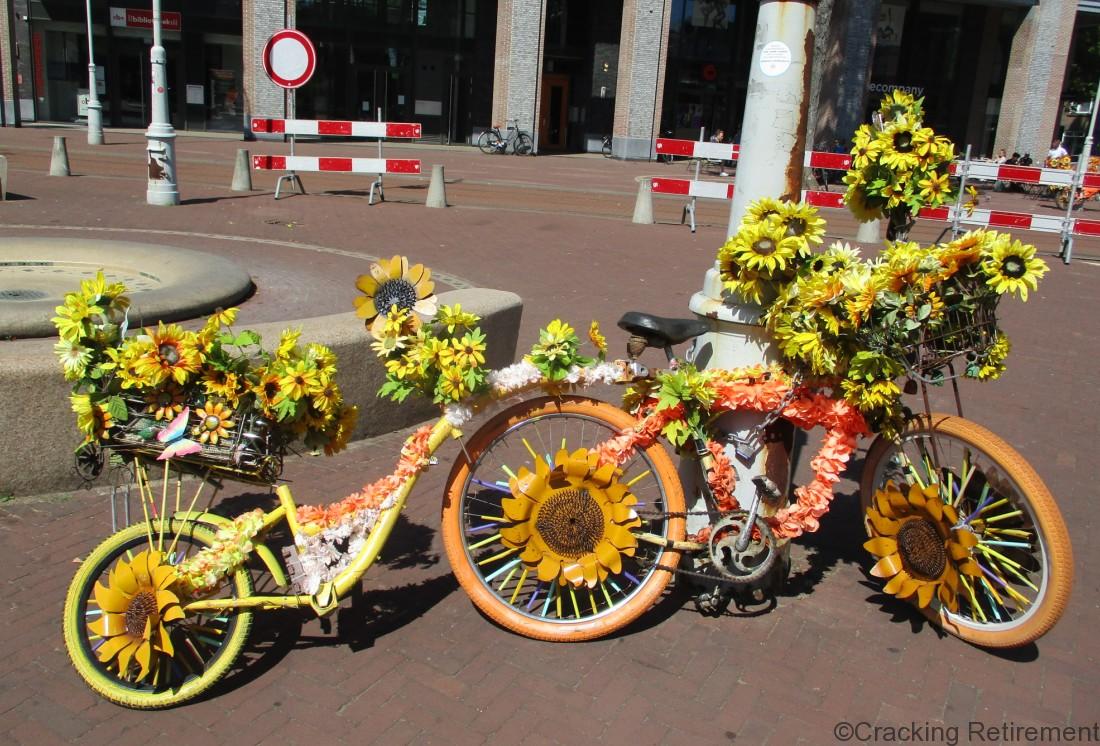 PIcture of old bike covered in flowers